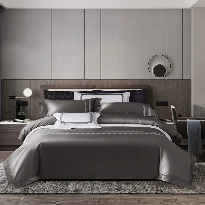 

4 шт. 1000TC длинные штапельные египетские хлопковые высококачественные постельные принадлежности с вышивкой (1 пододеяльник + 1 простыня + 2 под...