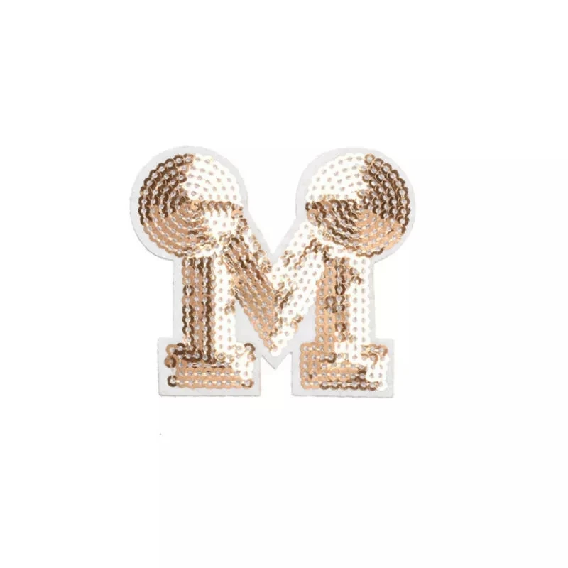 

1PC Fashion Sequined Embroidered Patches Bowknot Stickers For Kids Clothing Tshirt Coat Sew-On Iron On Patch Letter M Gold Pink