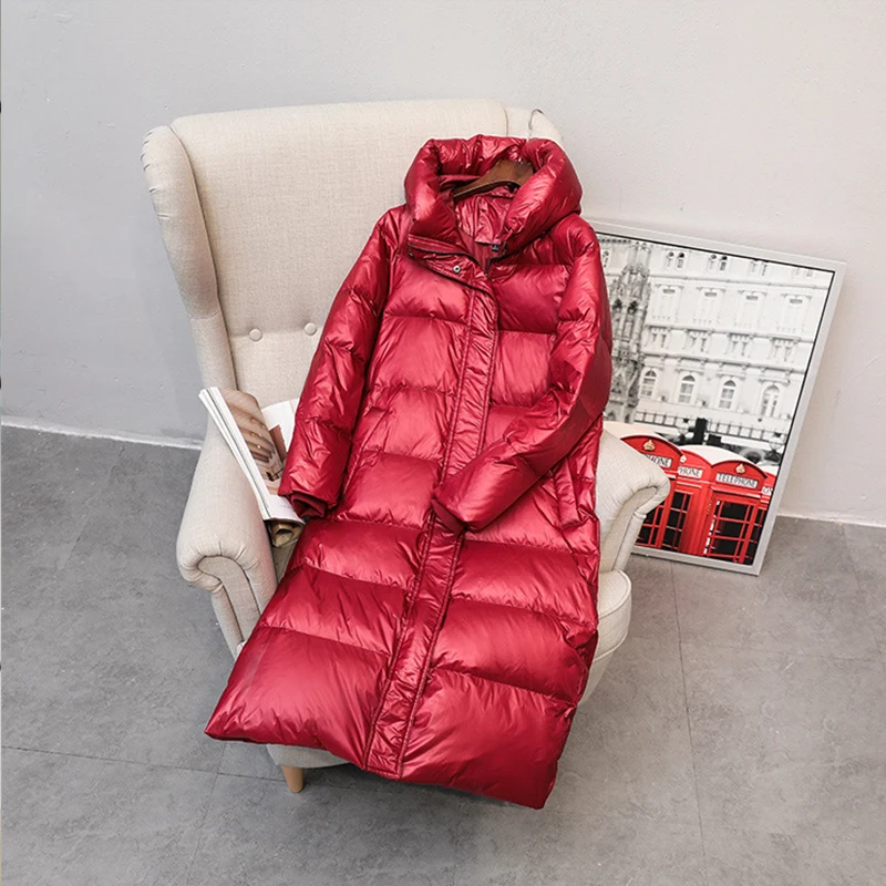 Пуховик женский длинный на белом утином пуху парка женская зимняя куртка длинное