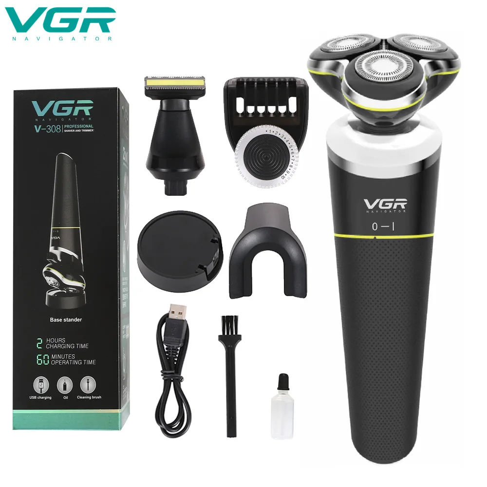 Electric rotary 3-blade shaver USB rechargeable 4D floating razor Versatile bearded bald-headed artifact face razor