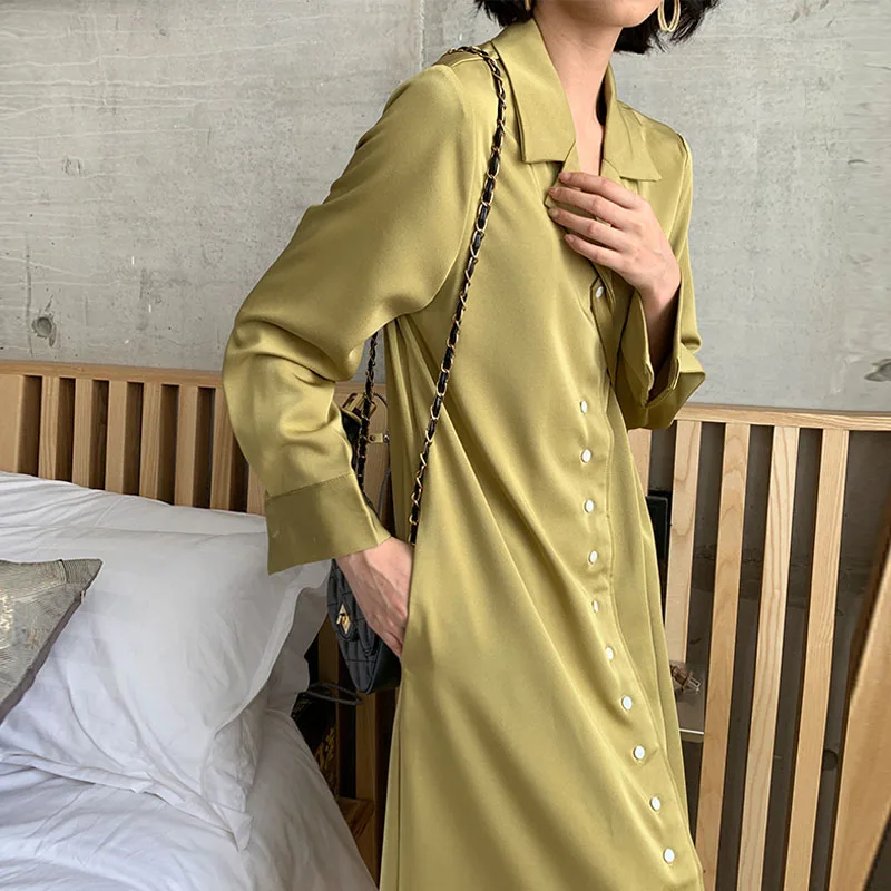 Элегантные атласные асимметричные платья для женщин осеннее платье с длинными