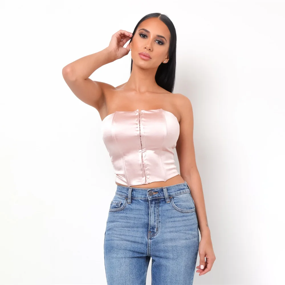 Женский атласный корсет Y2K летний укороченный Топ без бретелек на пуговицах