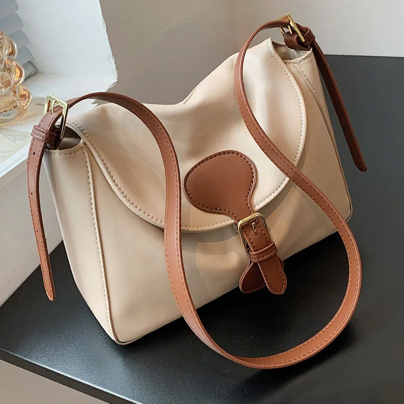 

Small PU Leather Flap Crossbody Bags for Women 2021 Simple Color Contrast Brand Shoulder Handbags and Purses Travel Underarm Bag