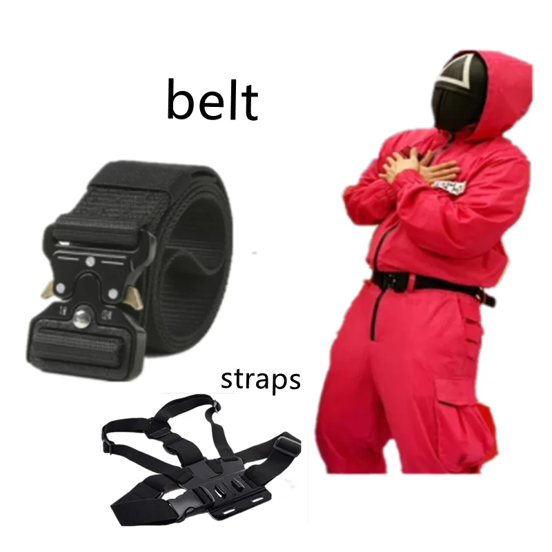 

Красный комбинезон в Корейском стиле, костюм для косплея из игры «кальмар», костюм для Хэллоуина, аксессуары для Хэллоуина с шестью ремнями