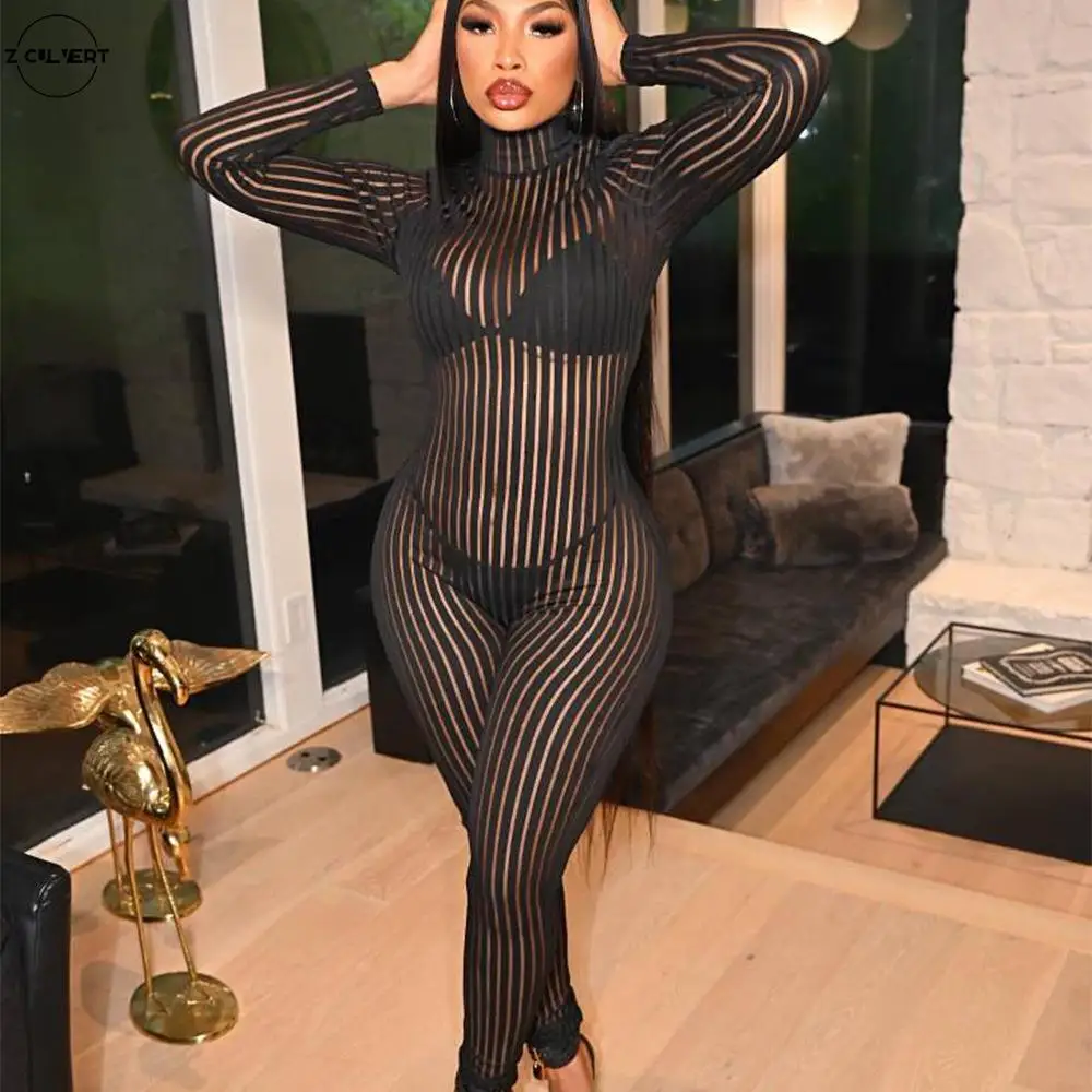 

Женский прозрачный комбинезон Z Culvert, однотонный Облегающий комбинезон с круглым вырезом, длинным рукавом и высокой талией, весна-лето 2022