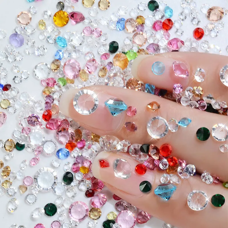 MiFanXi Colour Transparent Nail Crystal Rhinestones Set Multi-size Sharp Bottom Nail Art 3D Decoration Manicure DIY