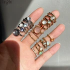 Набор Колец HangZhi из металла для женщин и девушек, комплект ювелирных украшений с разноцветными камнями, прозрачными гальками, Кристаллами, неправильной формы, геометрический дизайн, 8 шт.компл., 2021