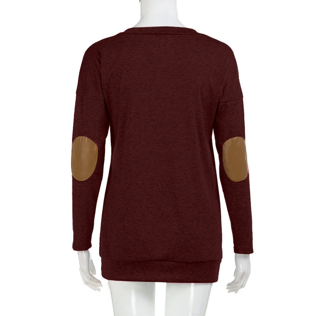 High Recommend Fashion Women Loose Long Sleeve Shirt Solid Patchwork Bottom T-Shirt Tops Clothing | Женская одежда