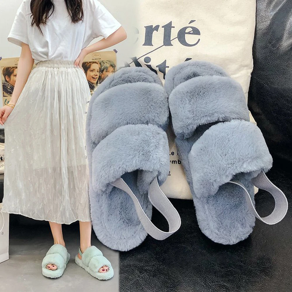 

Indoor Lazy Flat-bottomed Plush Slippers Home Furnishing Cotton Flip-flops Open-toe Warmth Thick-soled Non-slip Platform Shoes