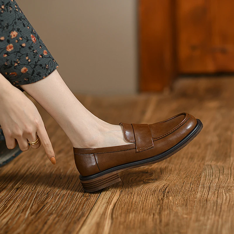 

2022 New Spring Genuine Leather Women Shoes Casual Slip-On Loafers Shoes Woman Square Toe Platform Shoes Zapatos De Mujer Women