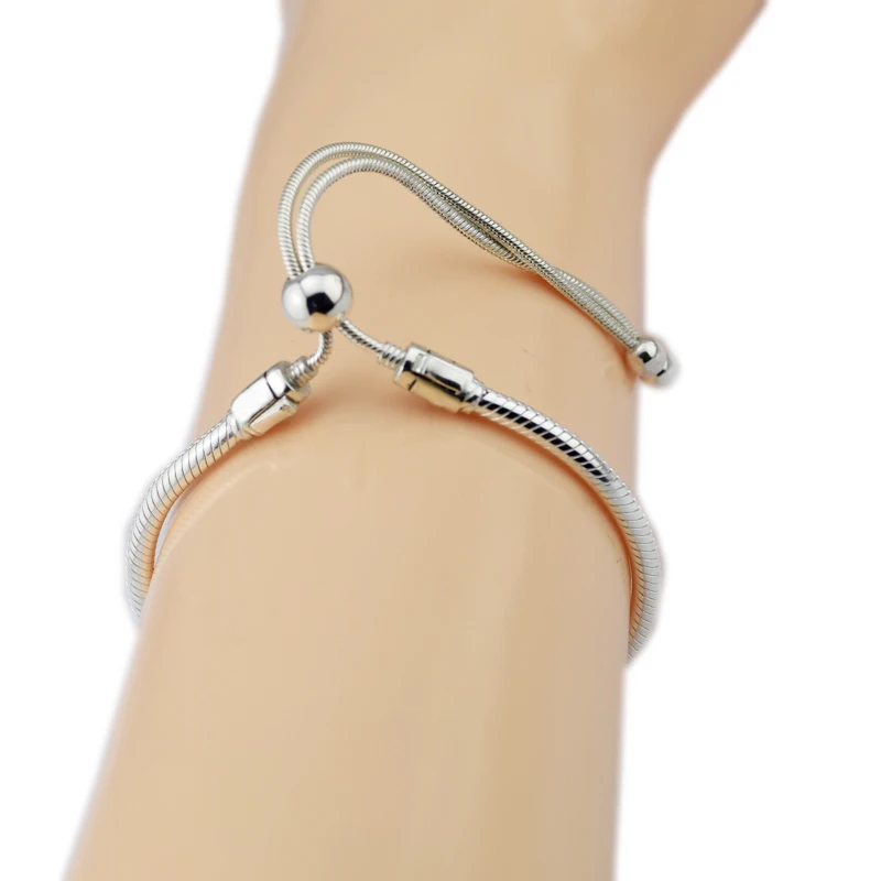 

Authentic 925 Sterling Silver Fashion Jewelry Bracelets Sterling Silver Sliding Bracelet Clear CZ For Woman DIY Beads & Charms