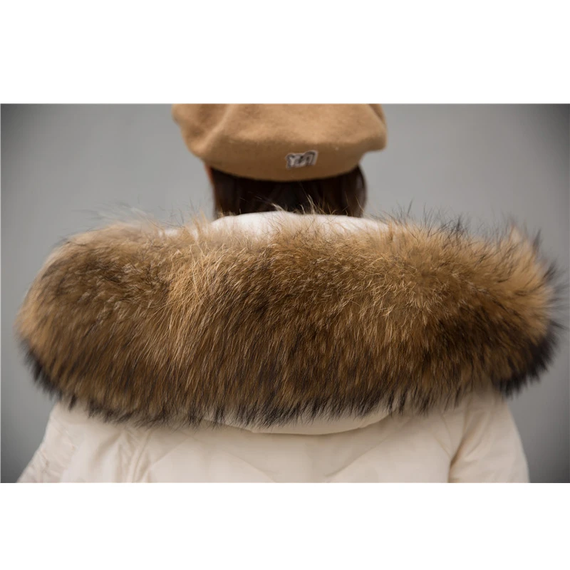 

Winter Fashion Brand Good Quality Raccoon Fur Collar Duck Down Coat Female Zipper Hooded Warm Down Parkas Long Jacket Women