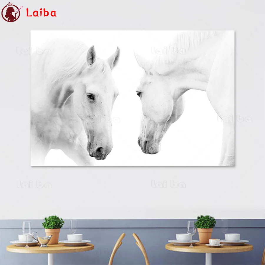 

Алмазная 5D живопись «сделай сам», модели с изображением белых лошадей, вышивка крестиком, полная выкладка, Круглая Мозаика