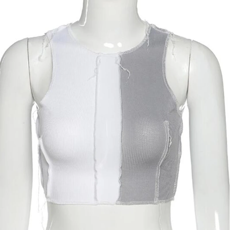 

Sexy Crop Top Sleeveless See-Through Women Mesh Patchwork Design Tank Tops Female Punk Style Street Casual Wear Wild Vests
