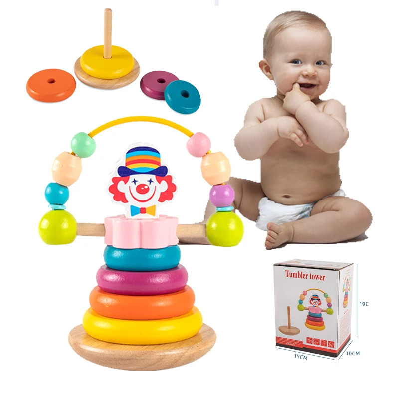 

Лидер продаж, новые деревянные Многослойные Детские Кольца клоуна, монсорит, многослойные Детские радужные развивающие игрушки, новый пода...