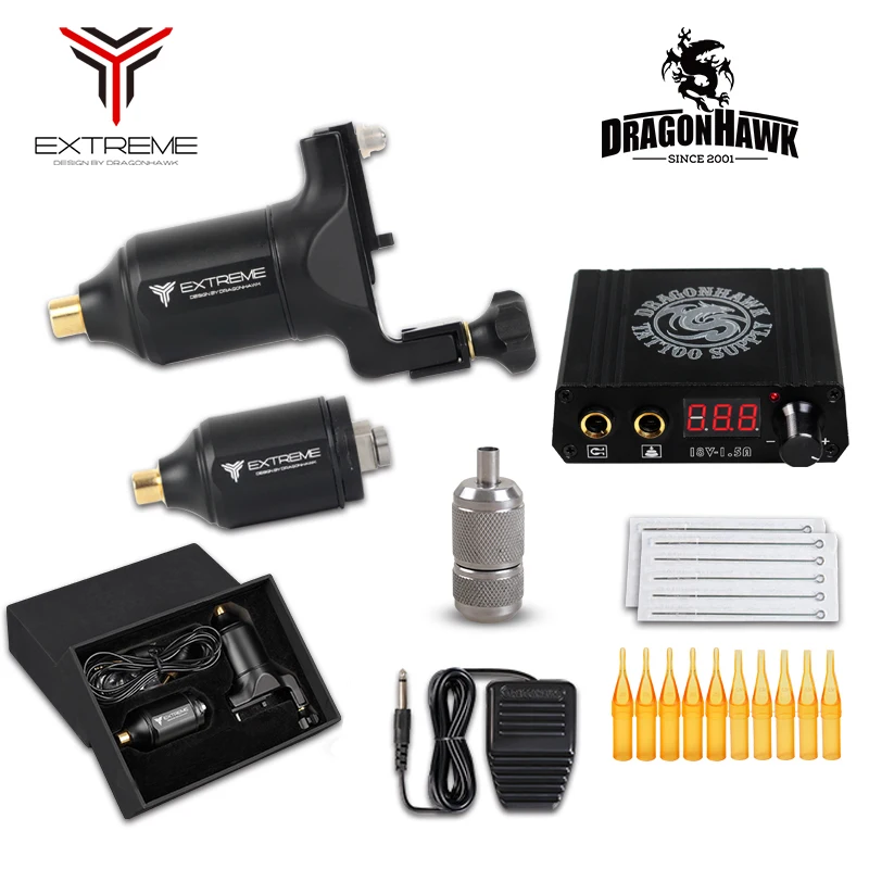 Набор для татуировок Dragonhawk вращающаяся машинка 2 двигателя блок питания иглы