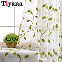 rustic green leaves pattern embroidered tulle curtains for living room bedroom kitchen sheer curtains white window drapes x