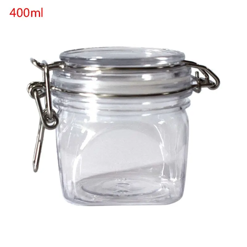 Пластиковая квадратная Зажимная банка для хранения 400 мл с герметичной