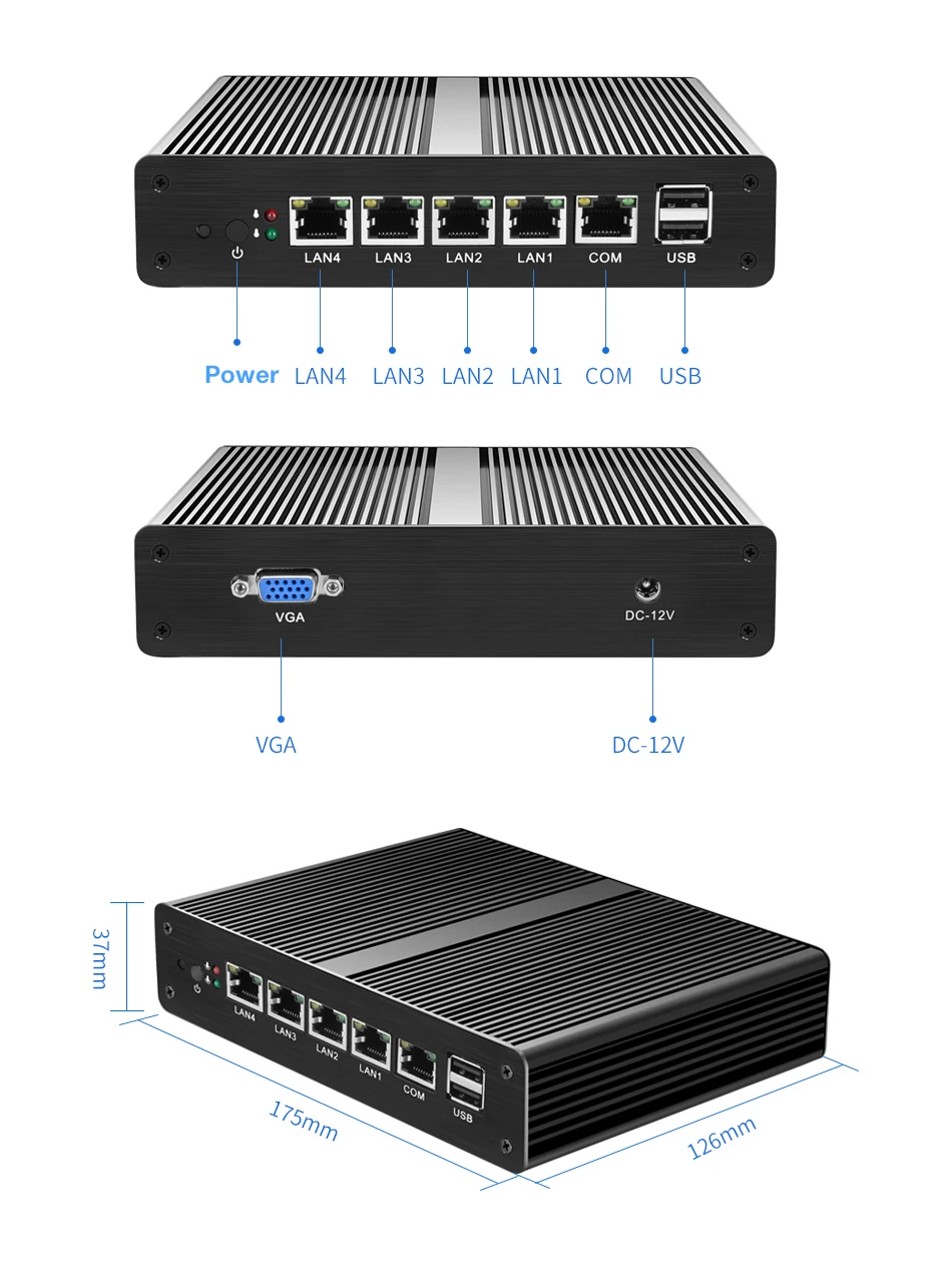 XCY брандмауэр pfsense ПК intel Celeron J1800 J1900 маршрутизатор ПК 4 порта ethernet Windows 10 HTPC VGA безвентиляторный мини ПК