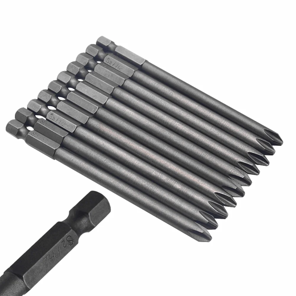10 шт. 100 мм PH2 Магнитная длинная Шестигранная головка отвертка бита S2 дрель