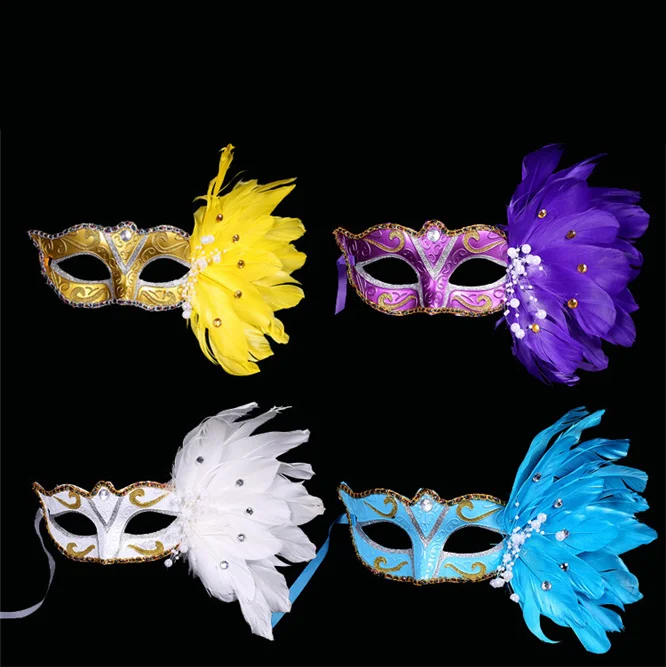 

20pcs Masquerade Feather Sexy Venetian Mask Women For Face Multi Color Princess Mask Half Halloween Feather Masks party Decor