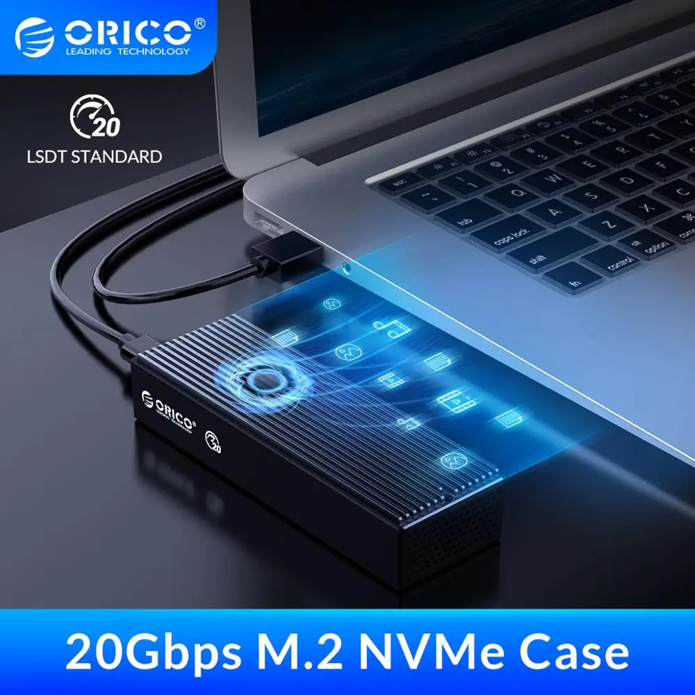 ORICO LSDT 20Gbps M.2 NVME SSD Case with Built-in Cooling Fan Type-C M2 NVME SSD Enclosure For M.2 NVME 2230 2242 2260 2280 SSD