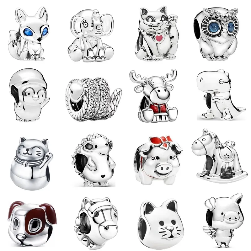 

Ranqin Crystal Animal Owl Lucky Cat Beads Fit Pandora Bracelet Pendants DIY Original Jewelry Charms For Girl 2020 Hot