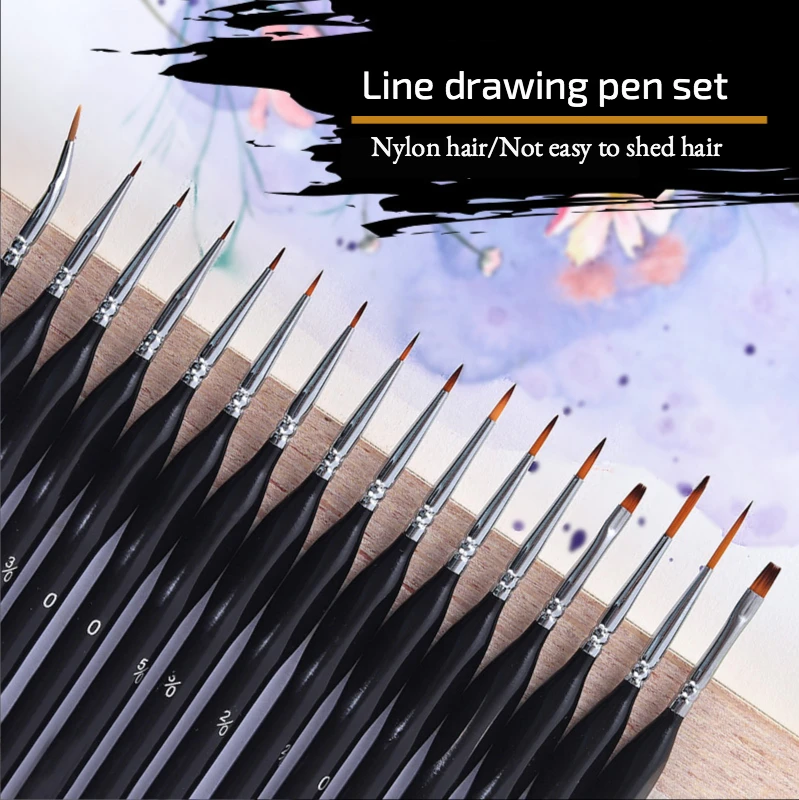 

Black Oil Painting Brush Set Watercolor gouache Draw Hook line pen Fan shap Pen 15pcs angle head Nylon hair Short pole art Brush