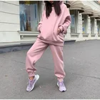 Женский спортивный костюм, толстовка с капюшоном и длинные штаны на флисе, однотонный, Осень-зима, 2021