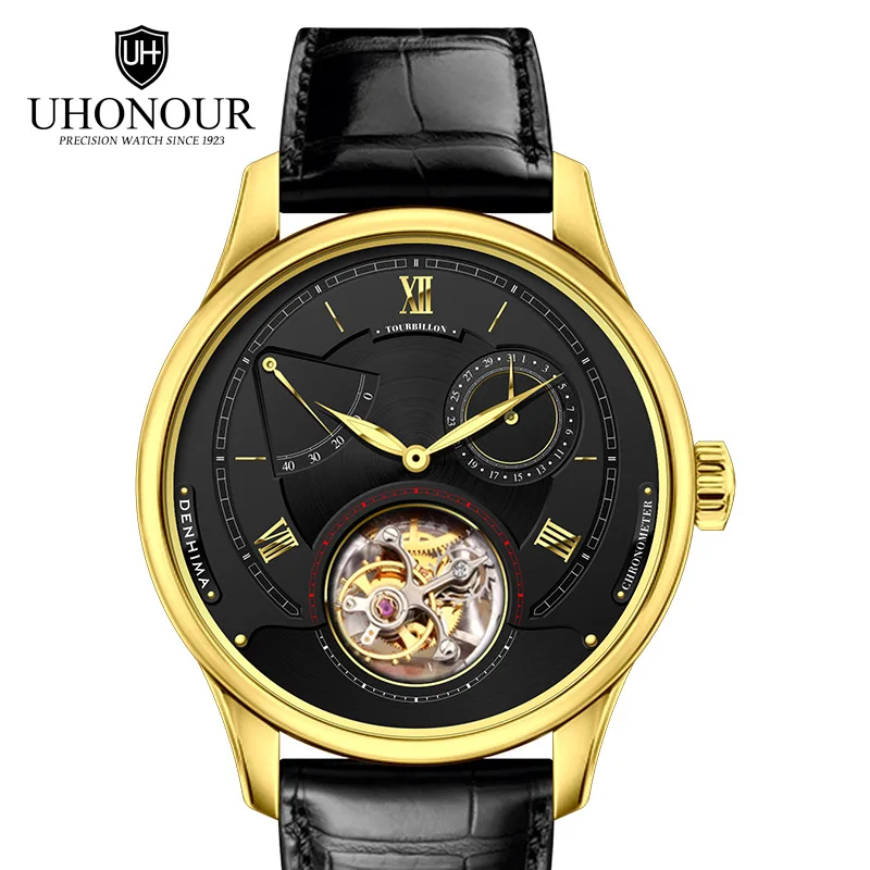 Switzerland Real Tourbillon оригинальные механические часы полые мужские часы большой циферблат пояс из крокодиловой кожи часы Мужские сапфировое зеркало