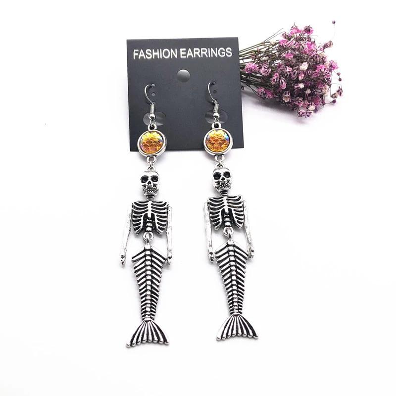 Модные серьги в виде черепа на Хэллоуин чешуя Русалки винтажные капли для женщин ювелирные изделия