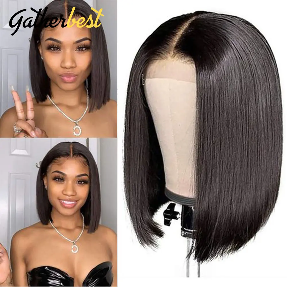 Парики из натуральных волос короткие парики боб прямые на сетке спереди