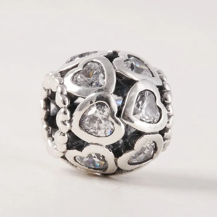 

New authentic 925 sterling silver pave clear zircon hearts charms Suitable for Pandora Style Charm Bracelets