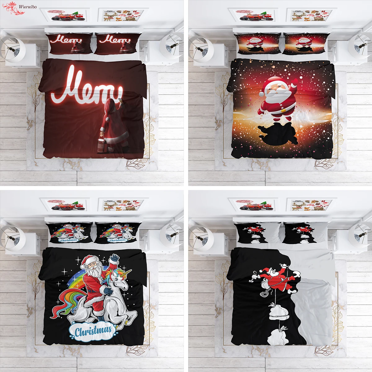 

2022 New Christmas Bedding Set Winter Santa Claus Duvet Cover Bed Linens Bedroom Soft Quilt Covers with Pillowcase Kids Gifts