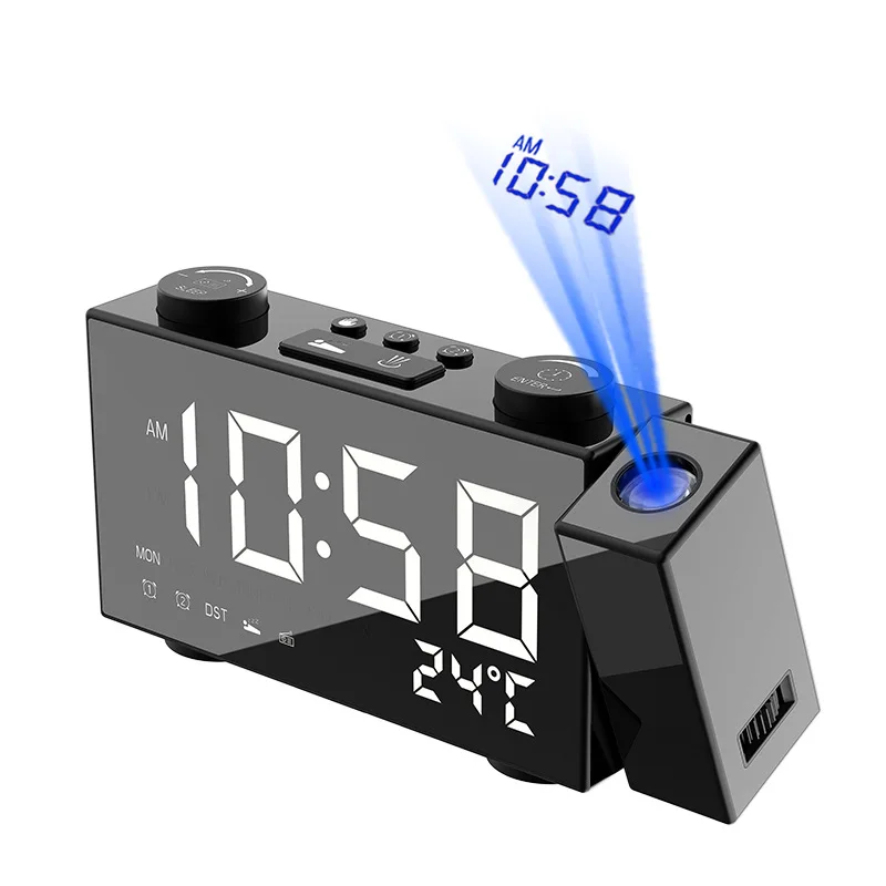 

LED Digital Projector Projection Alarm Clock Temperature Calendar Weather FM Radio Time Projector Snooze Function 2 Alarm
