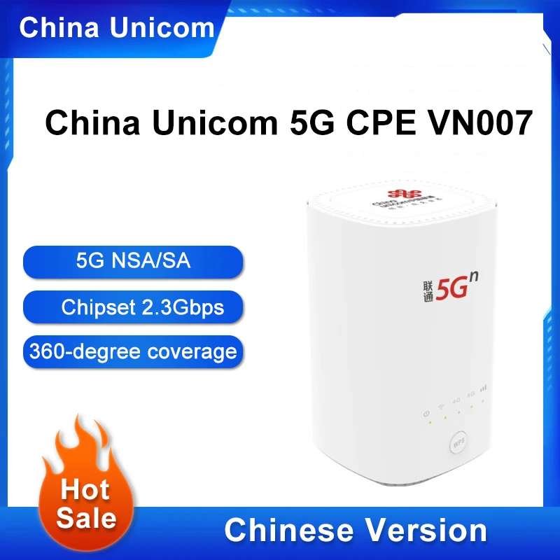 Unlocked China Unicom 5G CPE VN007+ Wireless 2.3Gbps NSA/SA NR n1/n3/n8/n20/n21/n77/n78/n79 4G LTE Band1/3/8 With SIM Card