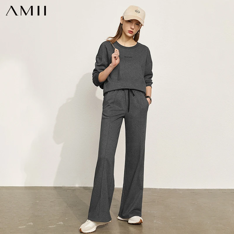 

Amii Minimalism Spring New Women Hoodies Causal Oneck Letter Loose Women Pullover Elastic waist Long Women Pants 12140172