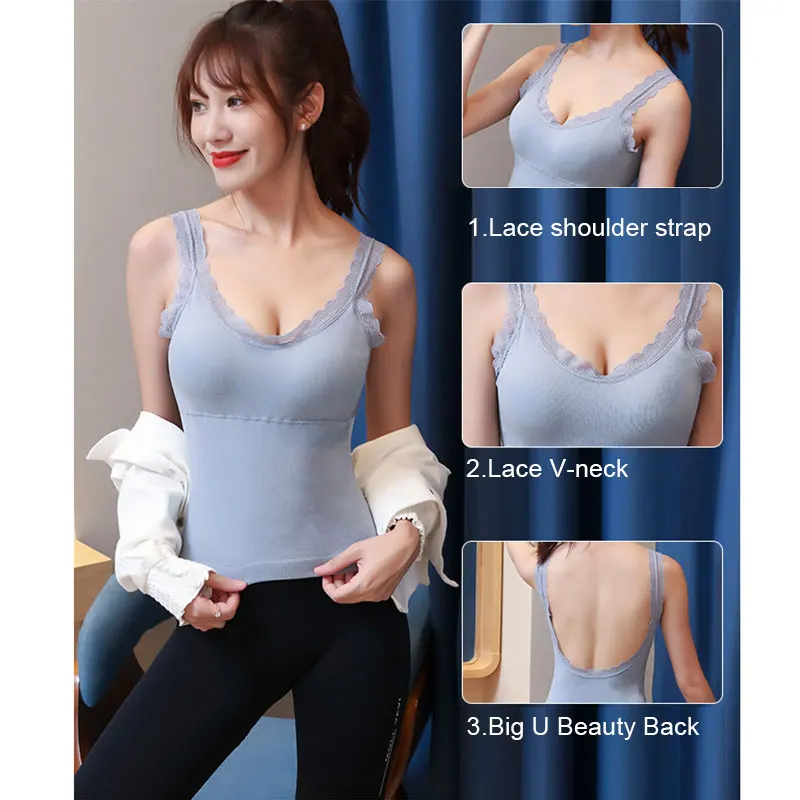 

U Back Seamless Women Tank Top V Neck Lace Backless Padded Camisole Underwear NYZ Shop