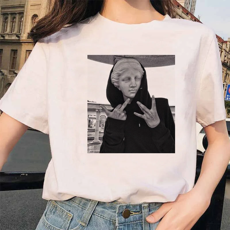 Новая футболка микеланжело Ulzzang Hands Femme винтажная женская Харадзюку 90s