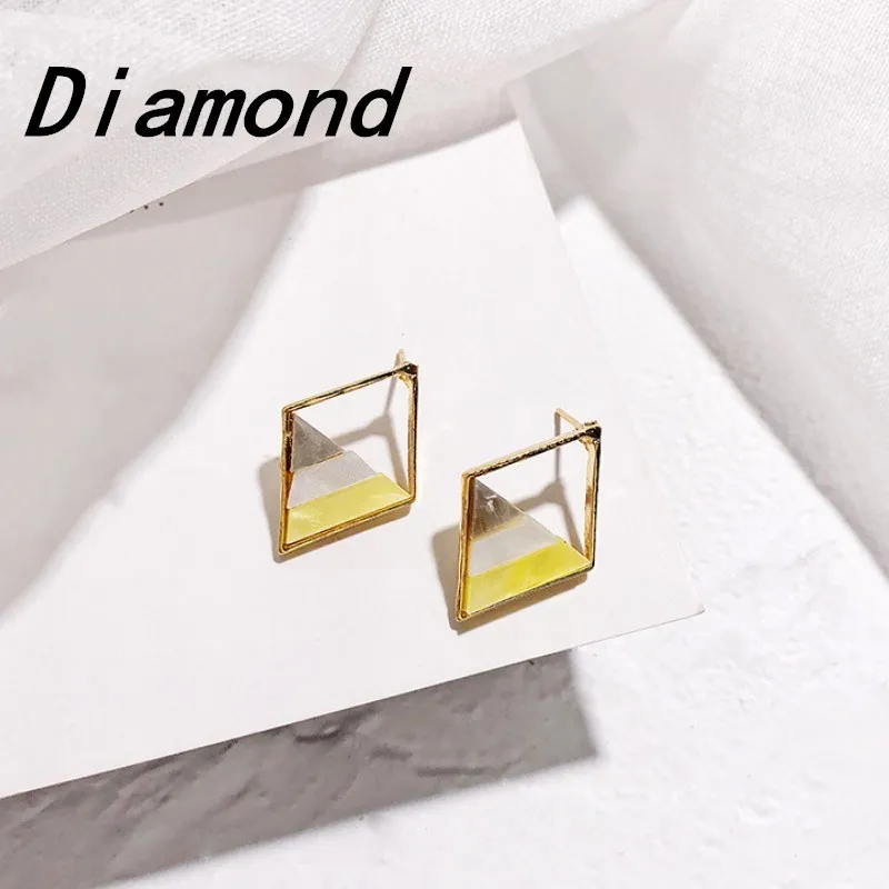 

New Acrylic Geometric Ear Studs Triangle Color Pattern Earrings