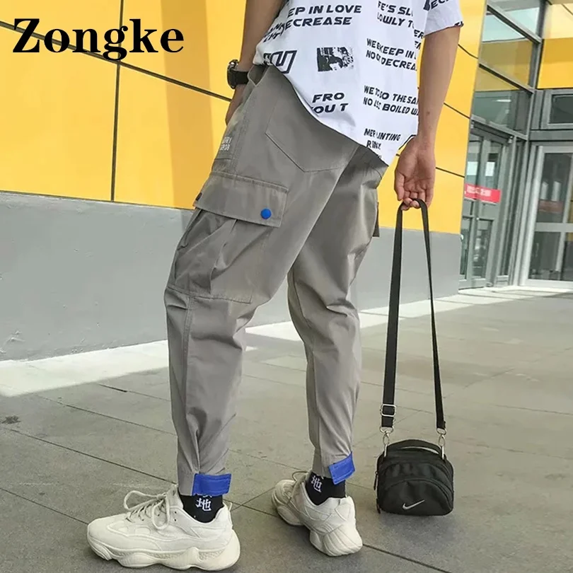 

Брюки-карго Zongke длиной до щиколотки, мужские джоггеры, мужские брюки, модные серые спортивные брюки, модель 2021 года, осень