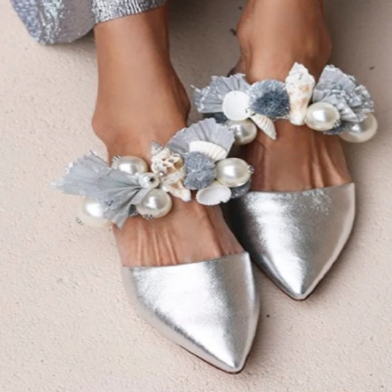 

Summer women sandals slippers pearl shell sandal, PU shiny gold Roman style slippers, large casual women's shoes