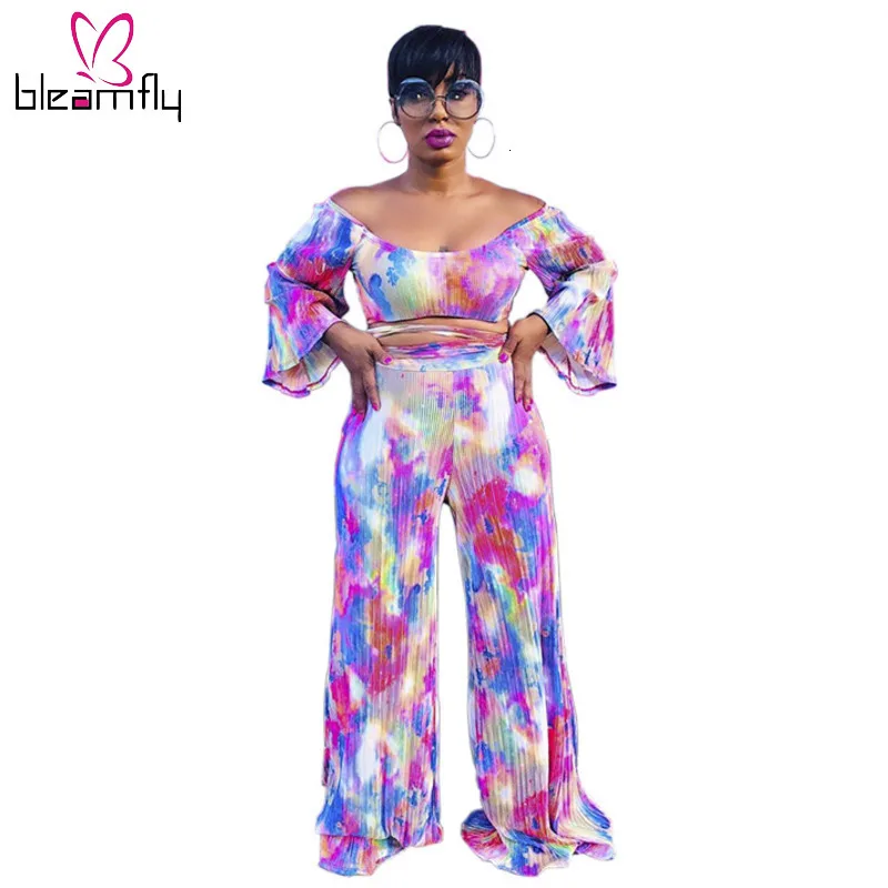 Новинка Женский шифоновый топ с длинным рукавом прямые штаны комплект из двух