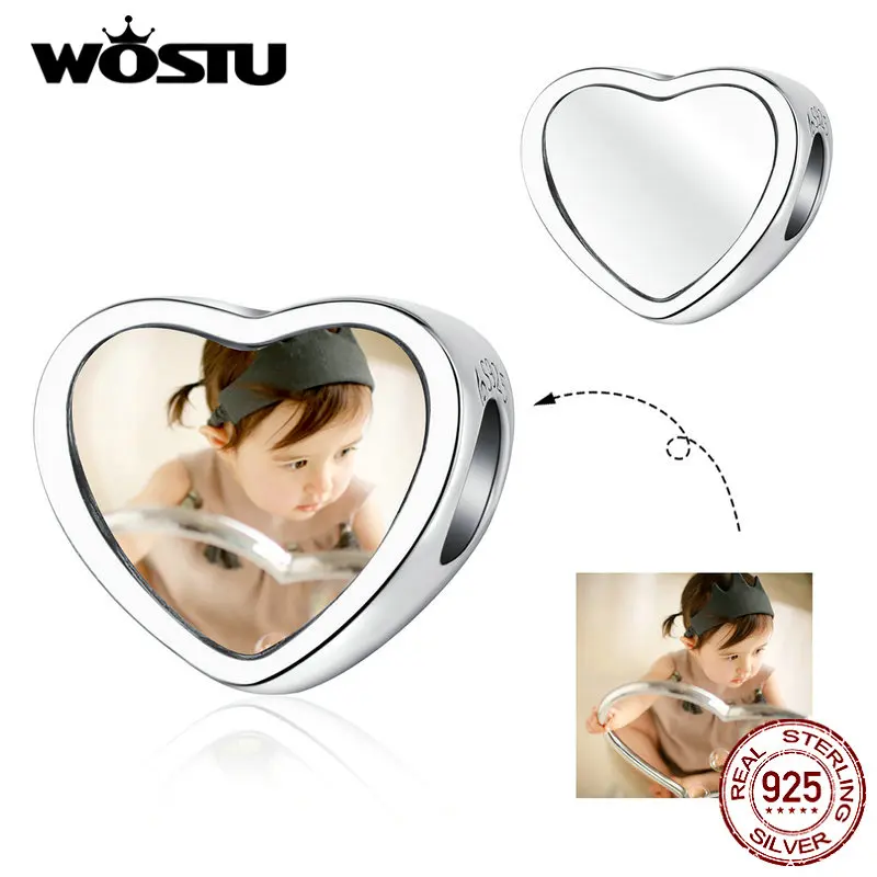 WOSTU DIY фото сердце бусы из настоящего серебра 925 пробы Подвески подходящие