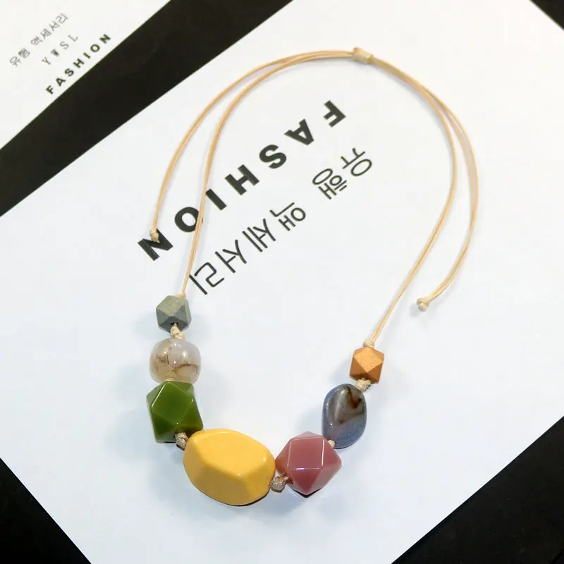 Ожерелье на длинной цепи смолы деревянная подвеска ожерелье для женщин