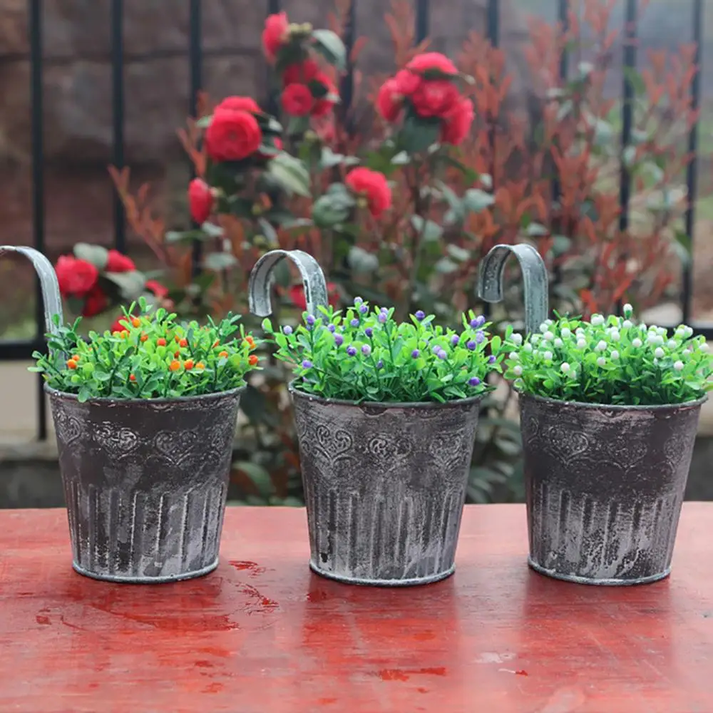Wrought Iron Metal Crafts Decorative Hanging Pots Retro Flower Buckets Creative Home Garden Decor | Дом и сад