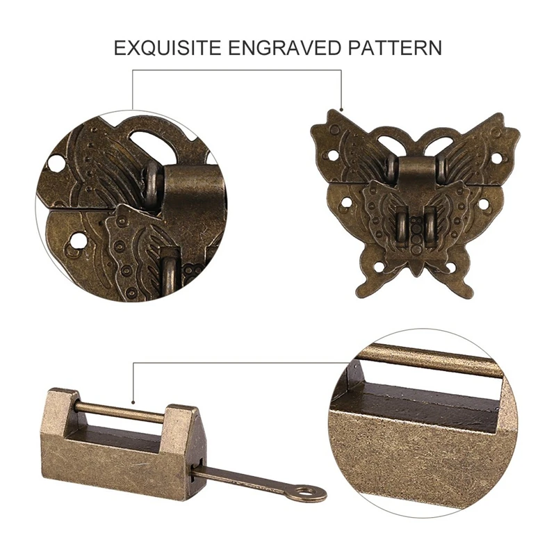 3 Set Small Vintage Lock with Key &amp Butterfly Latch Hasp Screws for Cabinet Jewelry Box Gift | Обустройство дома
