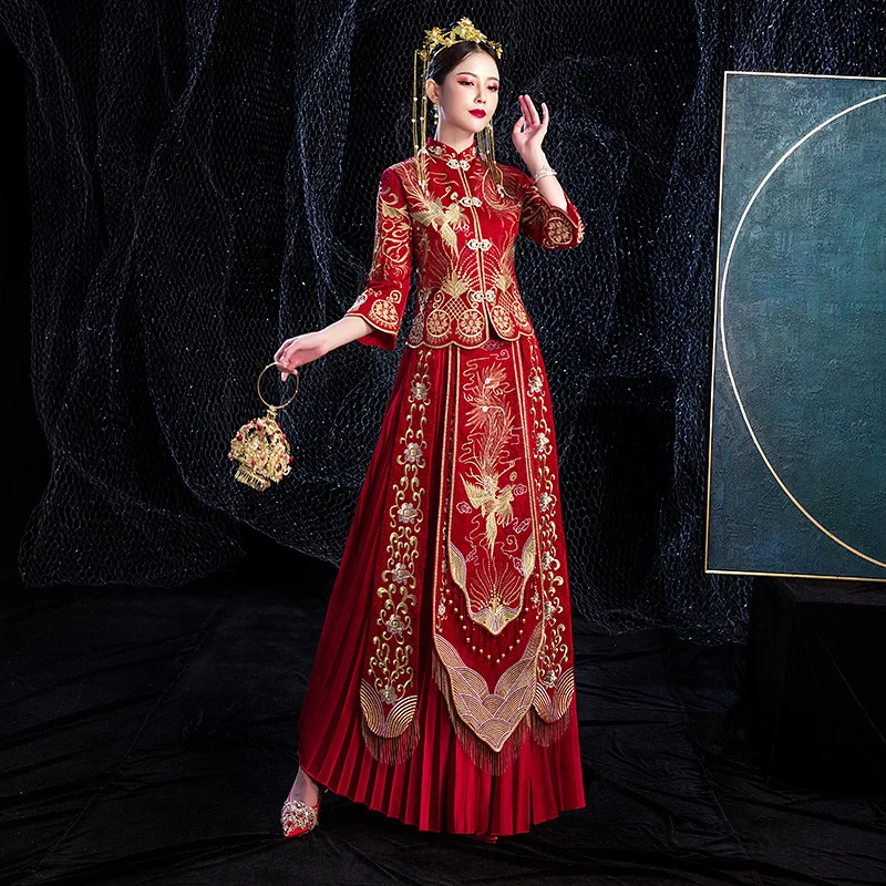 Традиционное китайское свадебное платье с вышивкой Cheongsam Qipao платья в стиле ретро