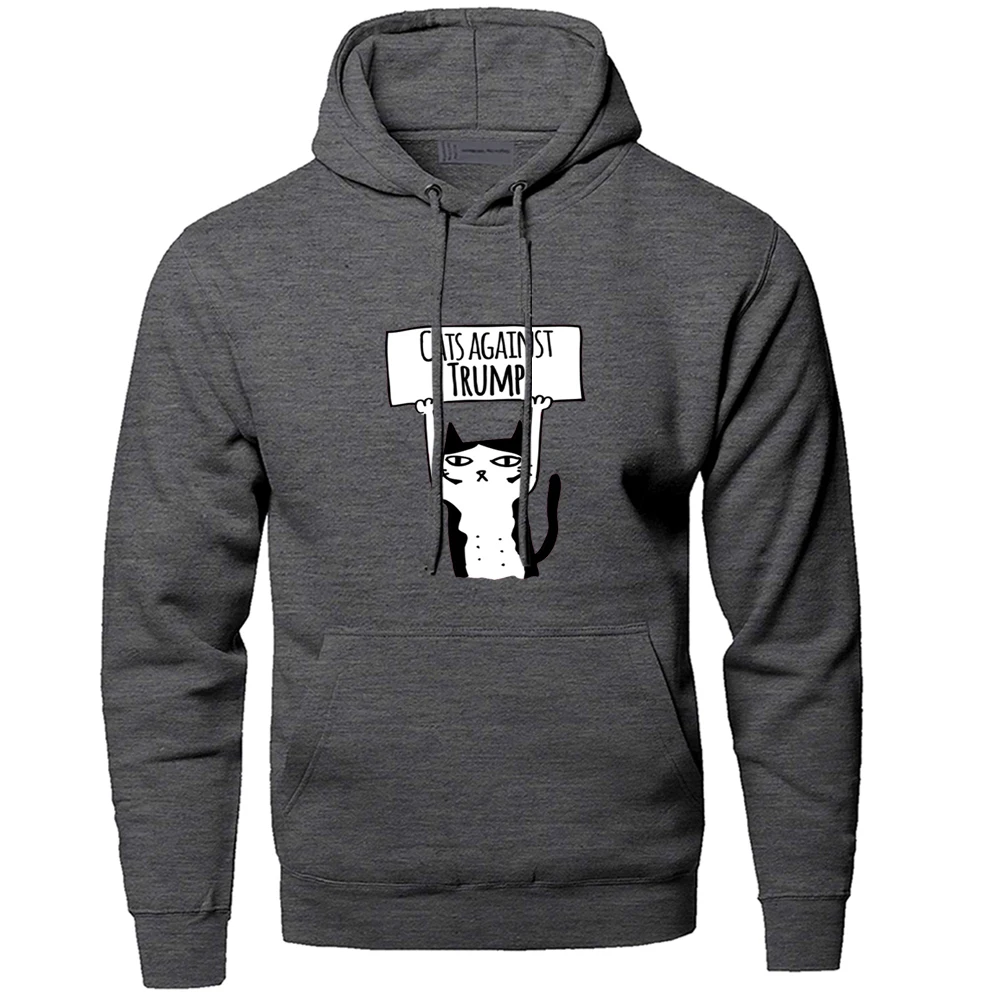 

Funny Cats Against Trump Cat Pullover Hoodies Outdoor Top Men Warm Fitted Hoodie Winter Street Casual Printed Black Sweatshirt