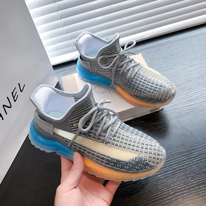 

2021 New Arrival Men Sports Shoes Casual Luminous Sneakers Comfortable Knitted Gym Jelly Bottom Running